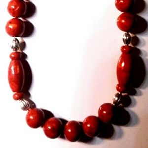 Red Sponge Coral Necklace & Earrings Set NWT